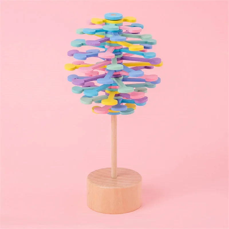 Holz Zauberstab Spiral Lollipop – Anti Stress Fidget für Groß & Klein Bunte Blatter