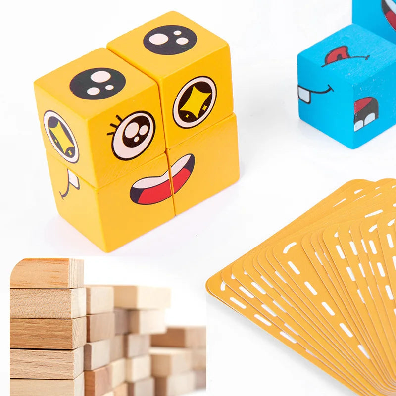 Montessori Mimik Würfel – Lustiges Holz-Gesichtsspiel