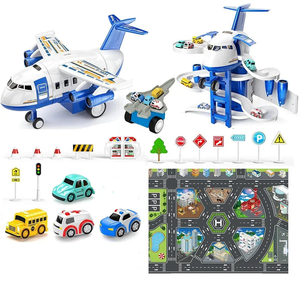 Großes Flugzeug Parkhaus mit Autos & Musik – Geschenk für Kids