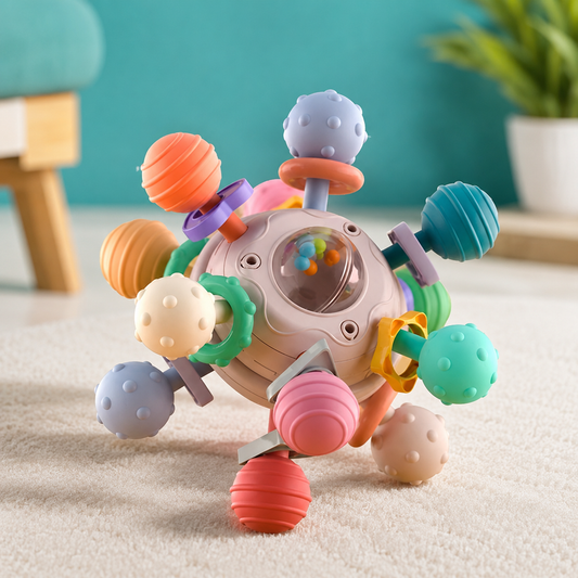 Sensorischer Montessori Beißball für Babys – Greifen, Hören, Fühlen Rosa