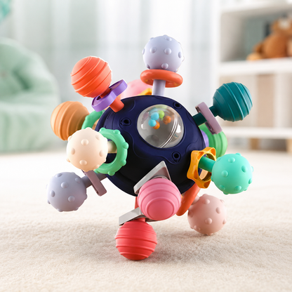 Sensorischer Montessori Beißball für Babys – Greifen, Hören, Fühlen Blau