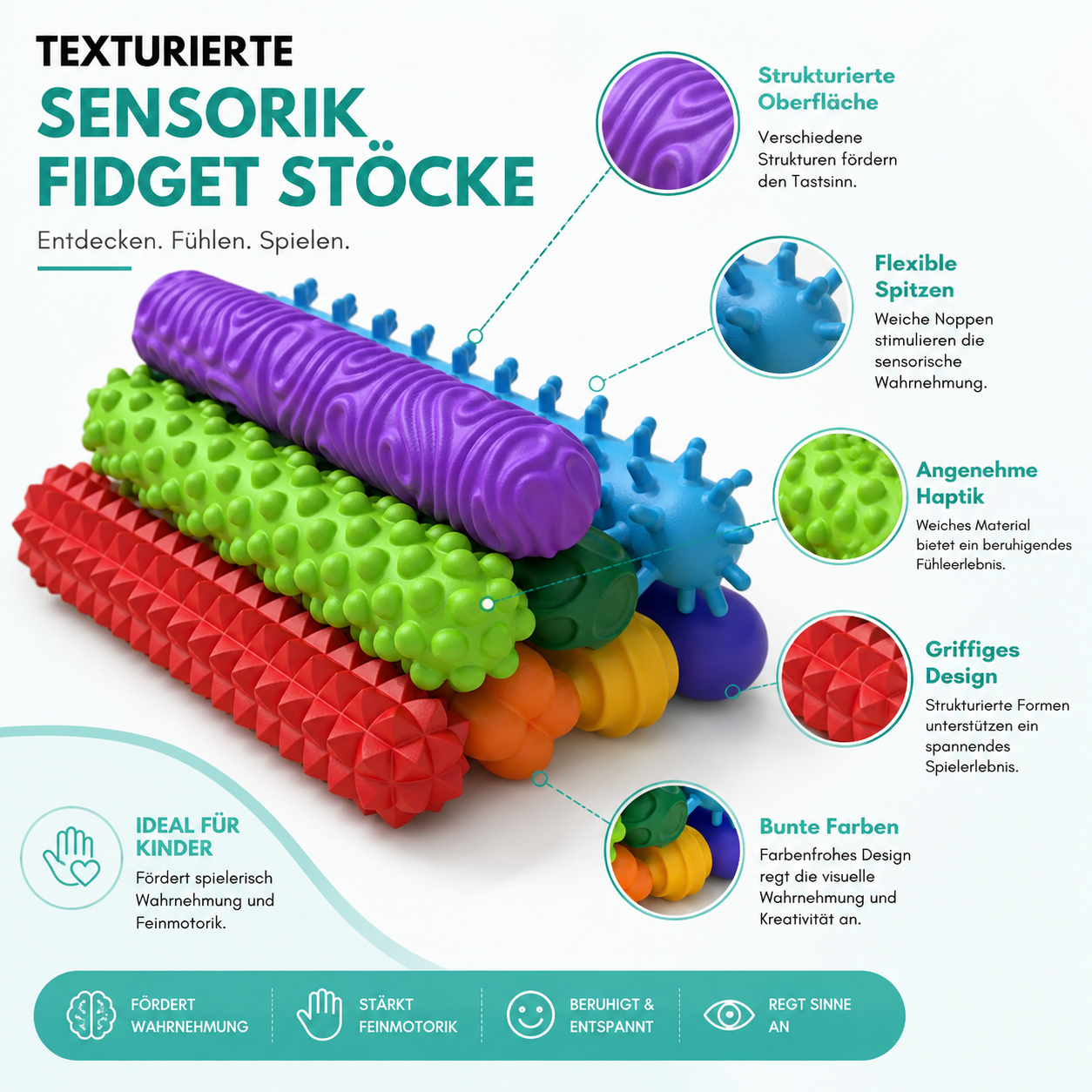 Texturierte Sensorik-Fidget Stöcke mit flexiblem Design