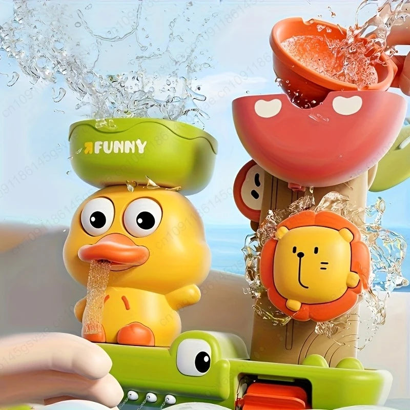 Karikatur Badeente mit Wasserrad – Spielspaß beim Baden für Kinder