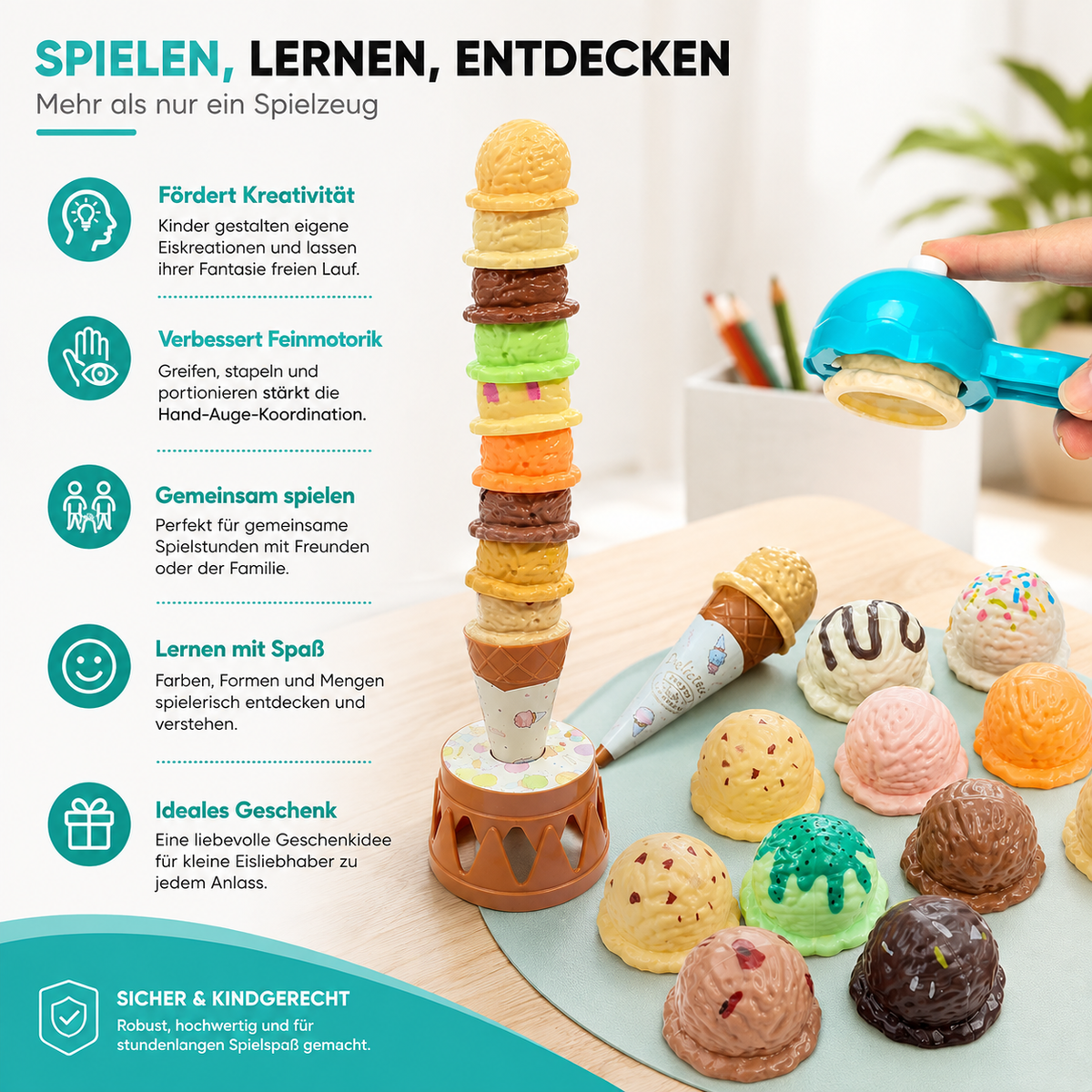 Eiscreme Stapelspiel für Kinder – Farben, Formen & Spielspaß