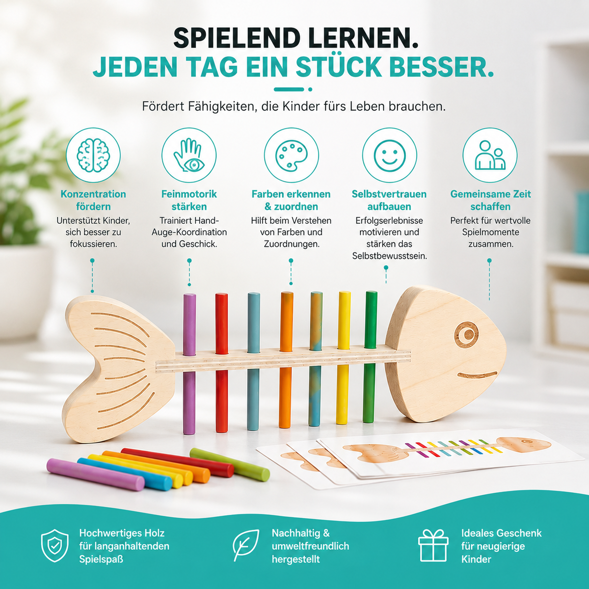Montessori Farbzuordnung Holzspiel – Fördert Geschick & Konzentration