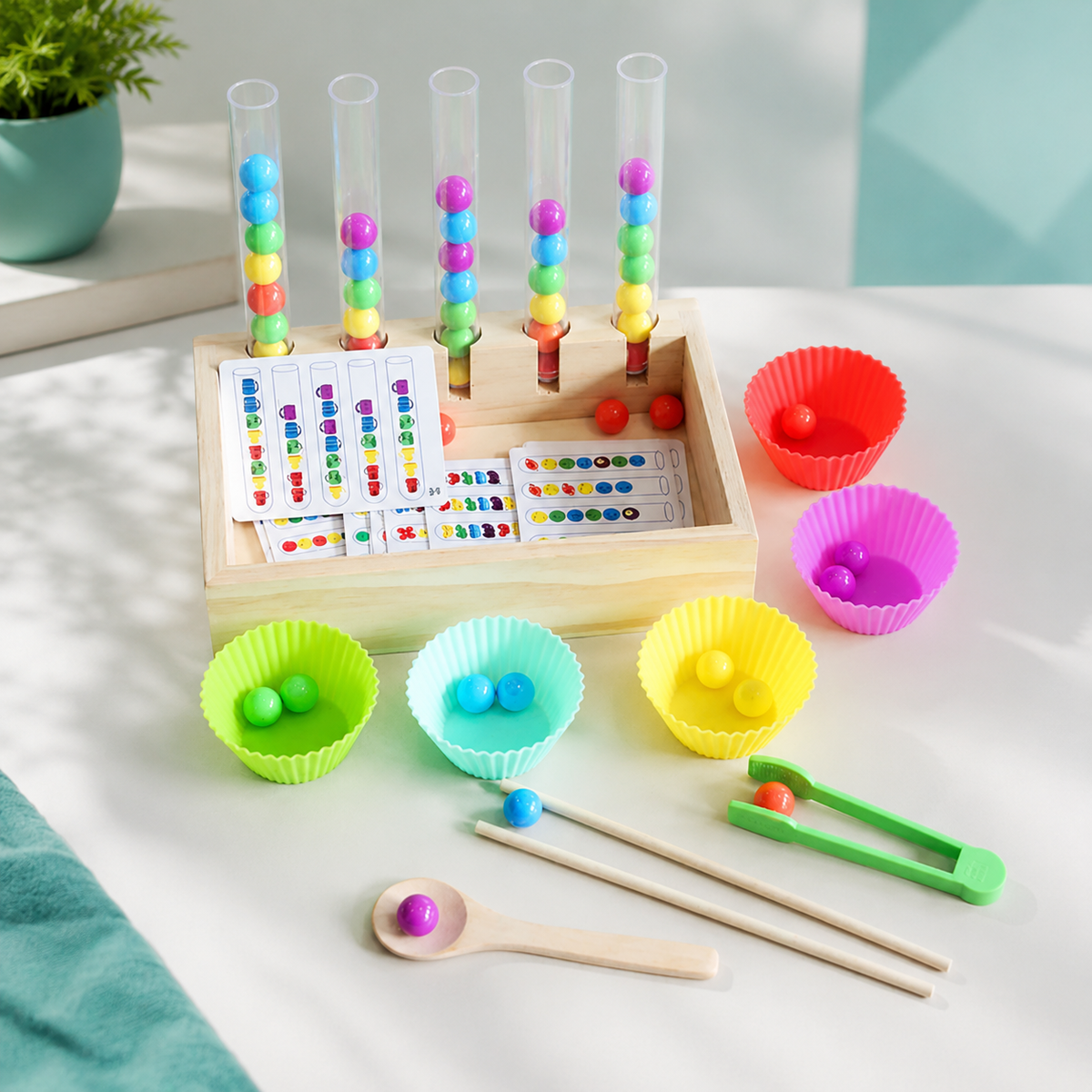 Montessori Farbperlen-Spiel – Lernen, Sortieren & Spaß!