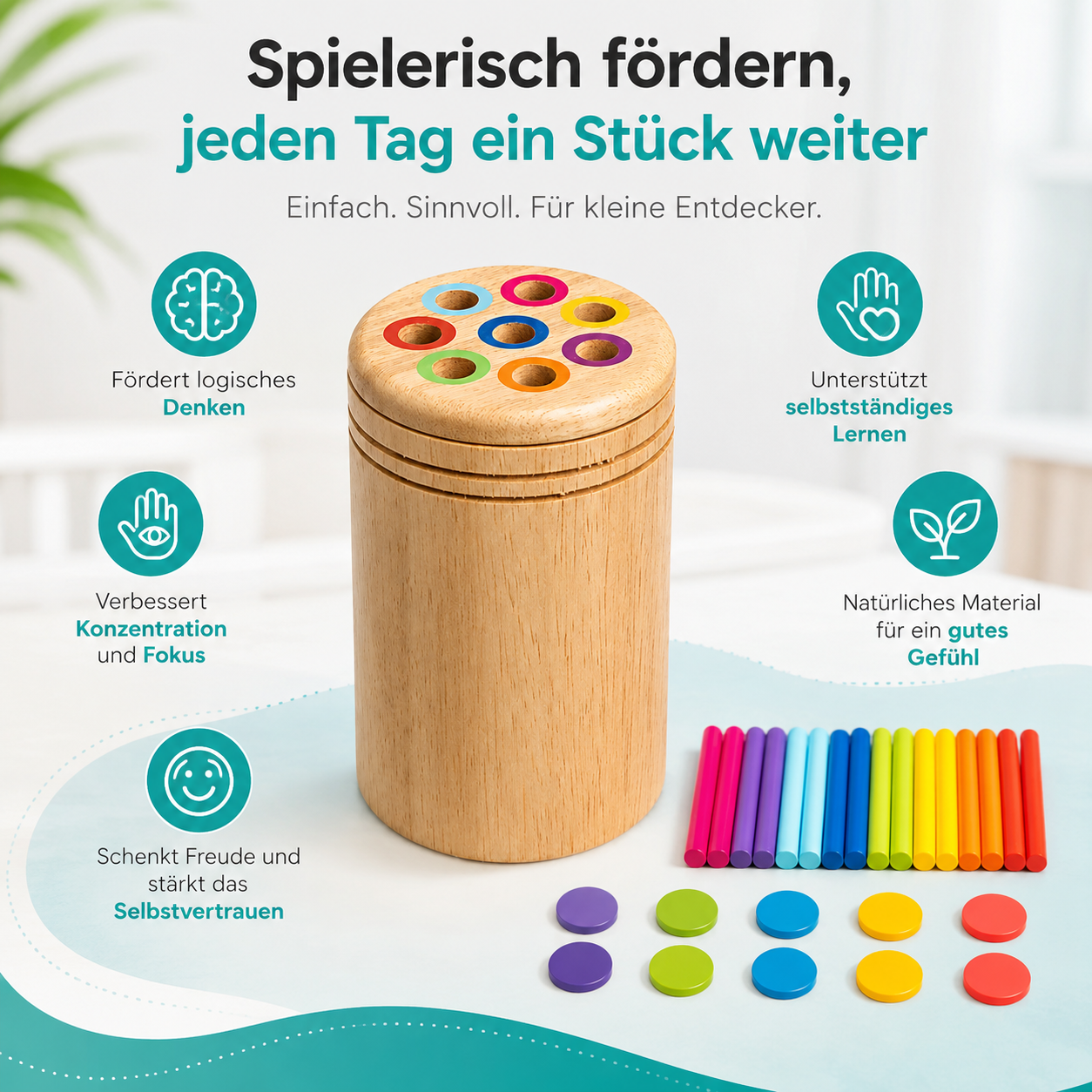 Holz Montessori Sortierspiel – Farben & Formen lernen