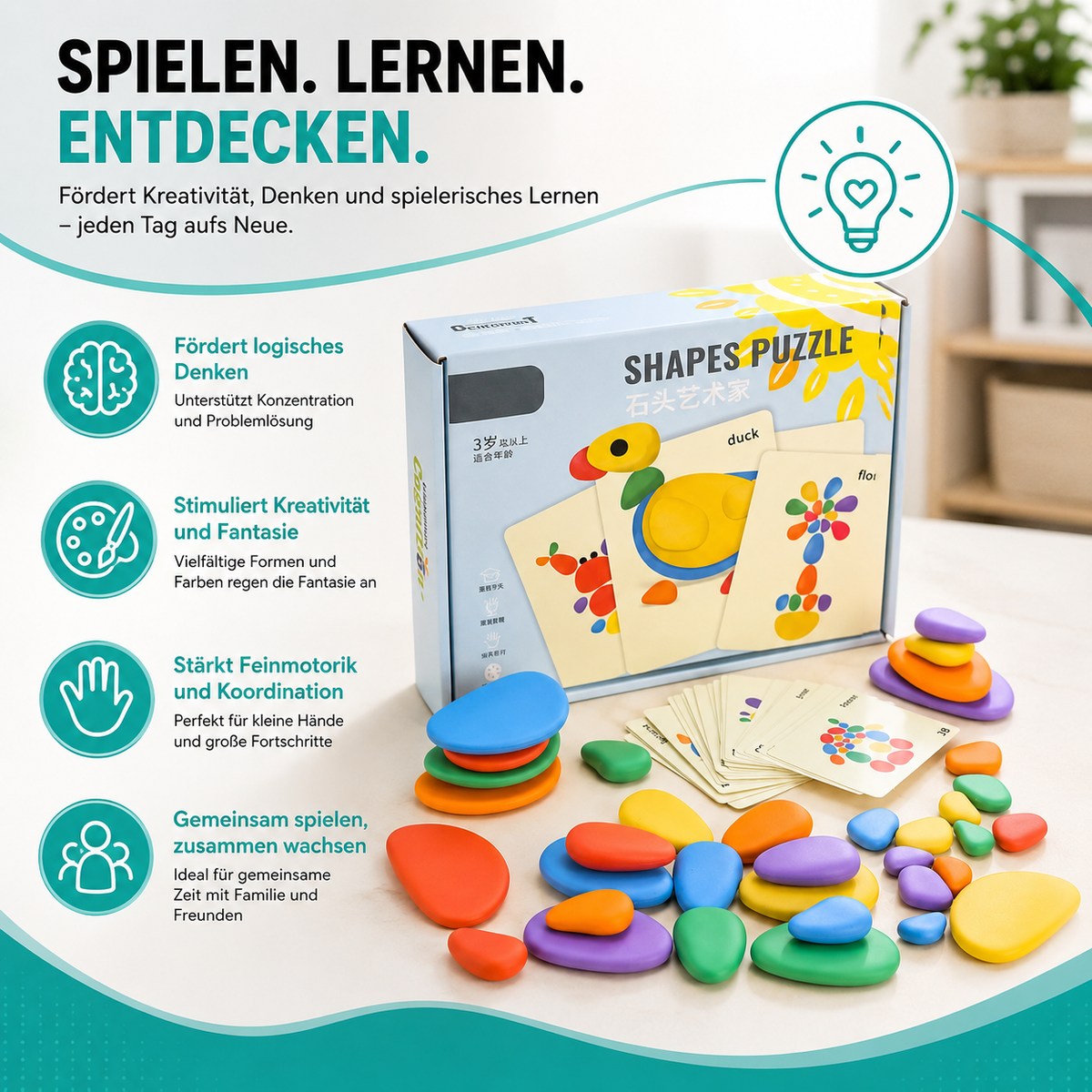 Rainbow Pebbles Montessori Lernspiel – Fördert Kreativität & Denken