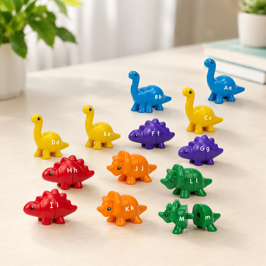 Dinosaurier Lernspielzeug – Farben, Zahlen & Buchstaben spielerisch entdecken Brief 13 Stück