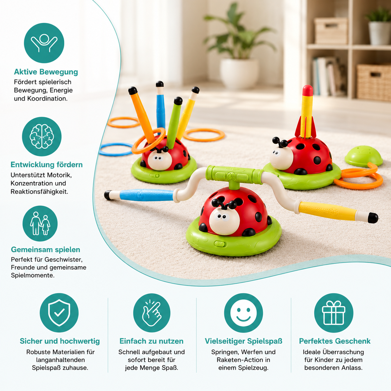 3-in-1 Ladybug Spielzeug Springen, Werfen, Raketen!