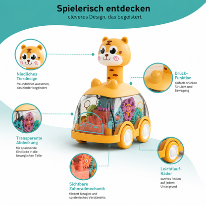 Drück-&-Go Auto – Tierdesign mit Licht & Rückziehmotor
