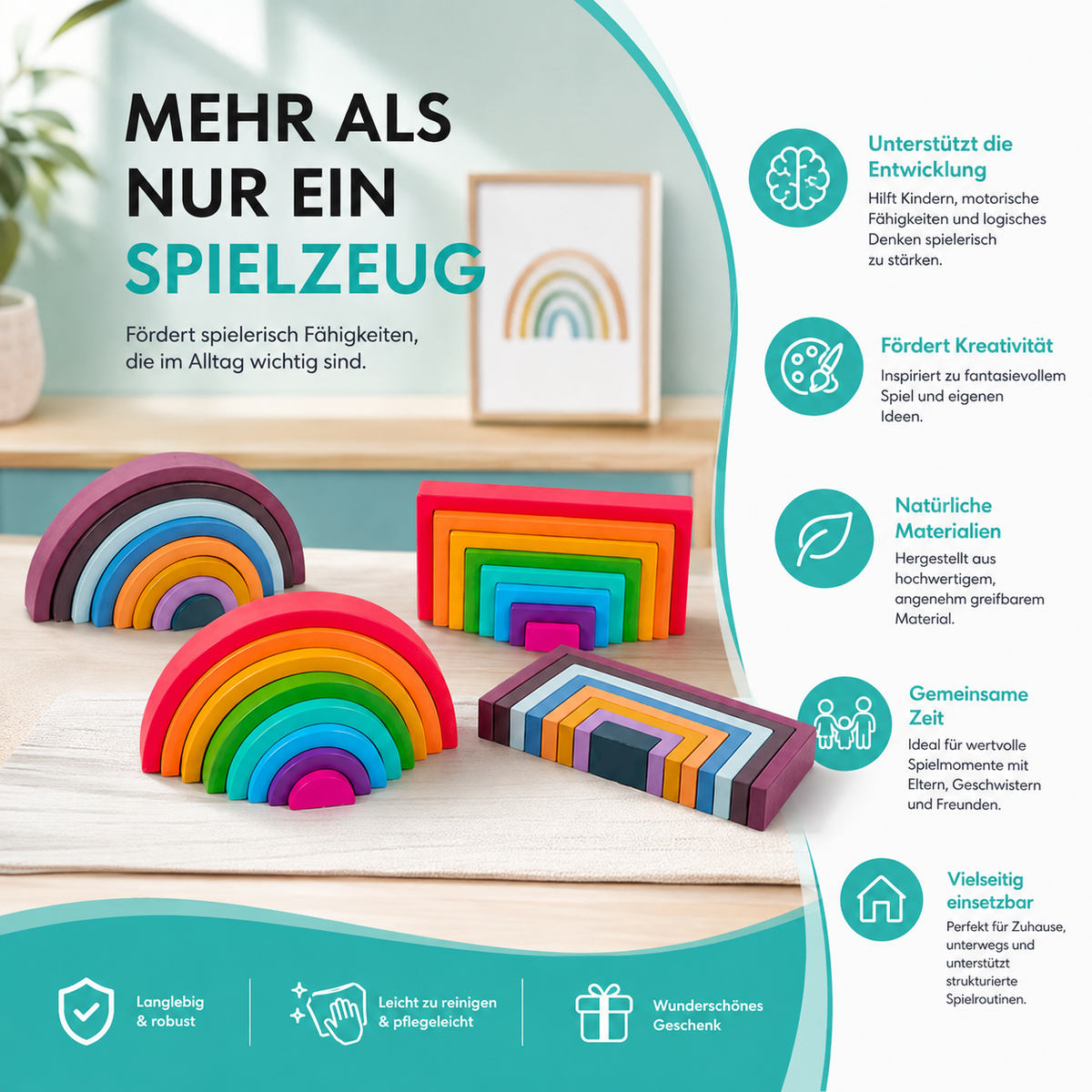 Montessori Regenbogen-Stapelspiel – Farbe, Lernen & Freude vereint