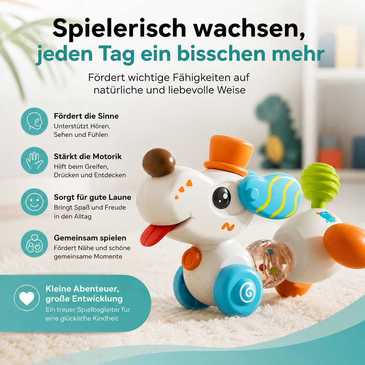 Interaktives Hunde-Lenkrad Spielzeug – Lernen & Spielen ab 18M
