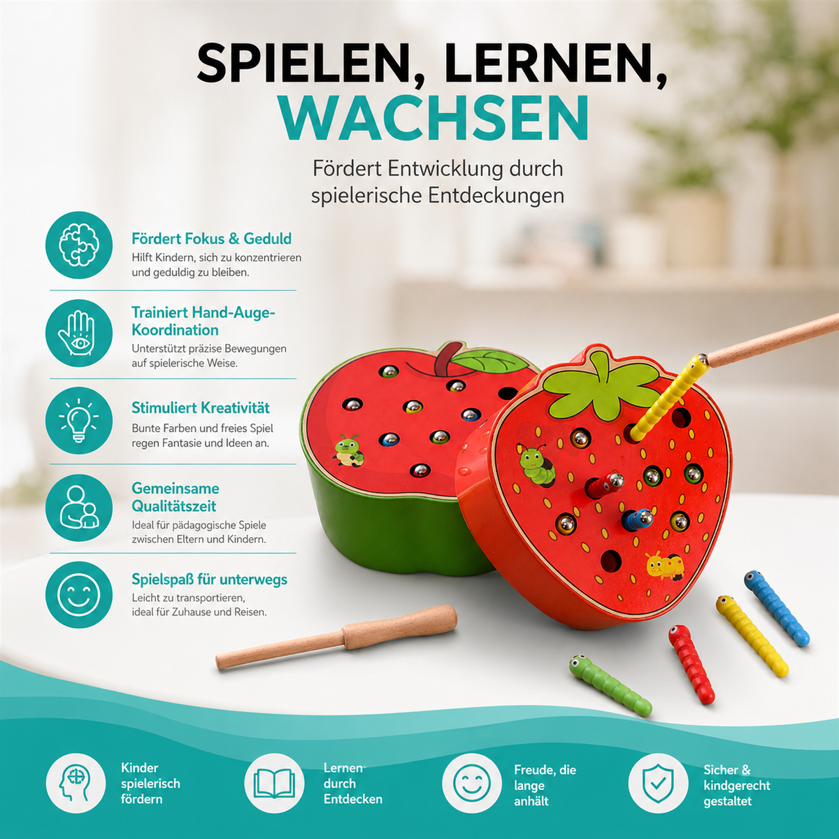 Magnetisches Montessori Fangspiel – Würmer Fangen & Lernen