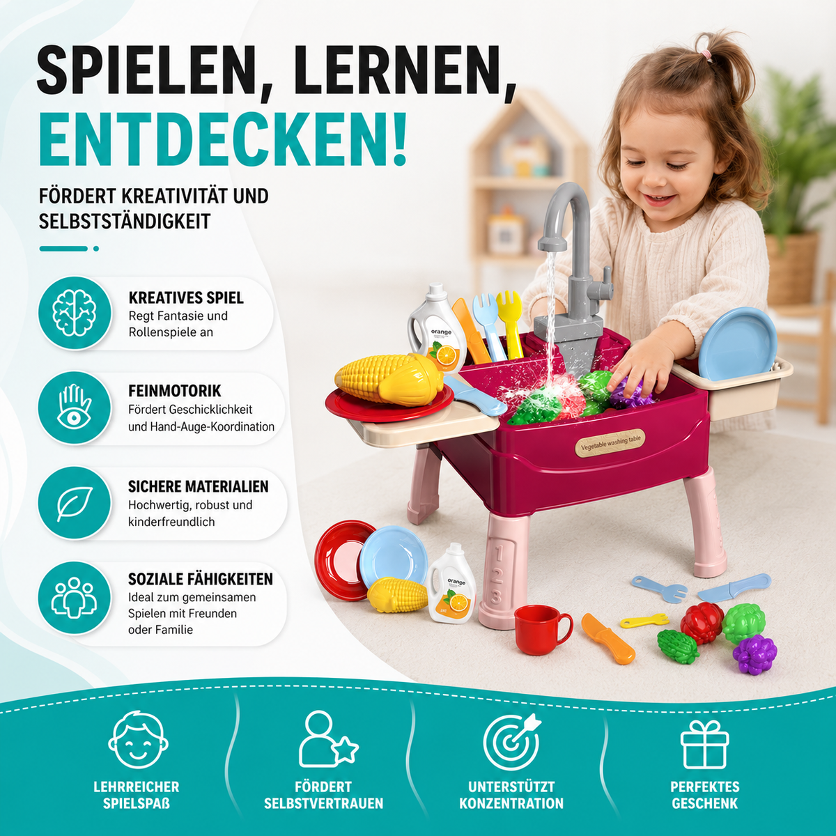 Kinder Spielküche mit Wasserfunktion und Zubehör