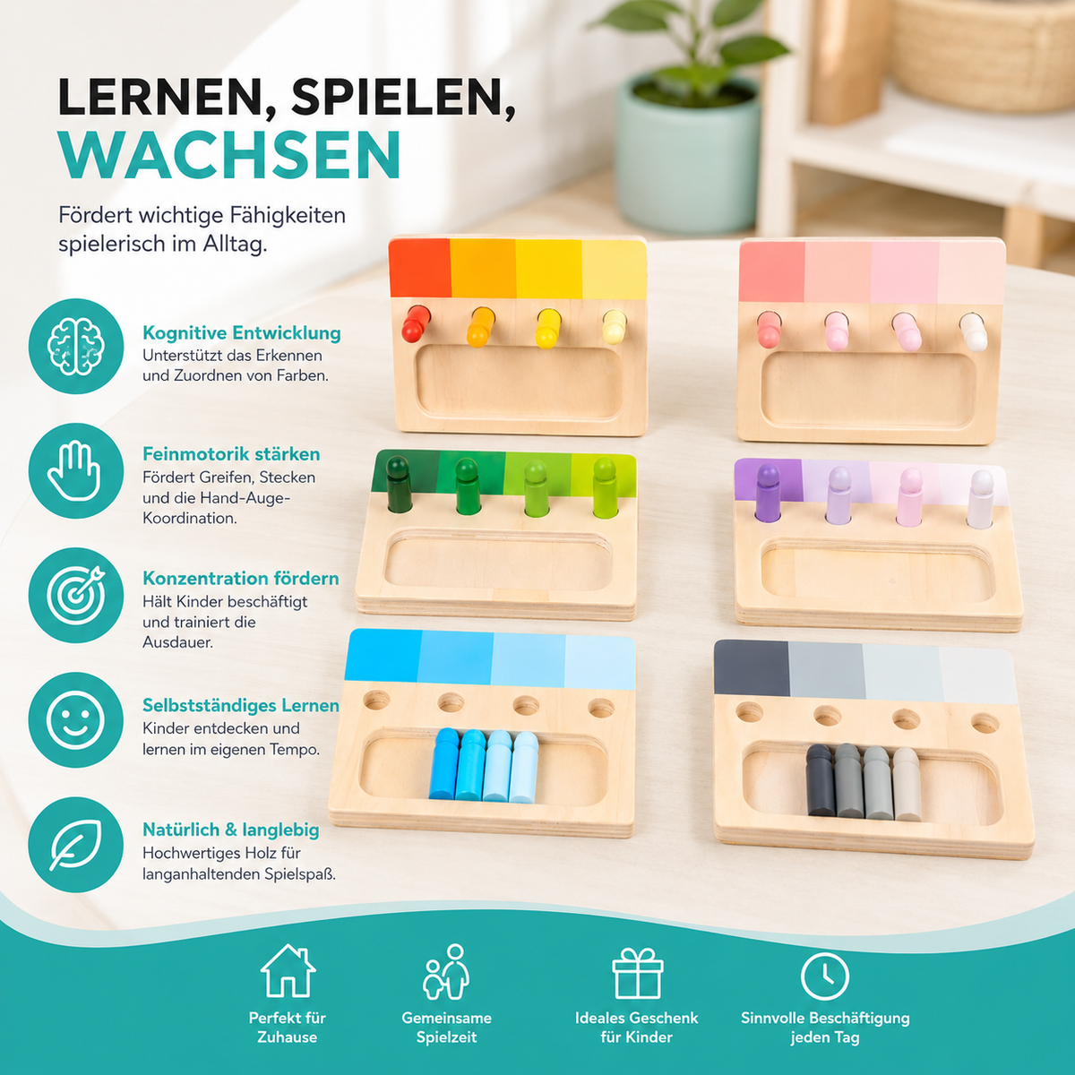 Montessori Farblernspiel aus Holz – Farben spielerisch entdecken!