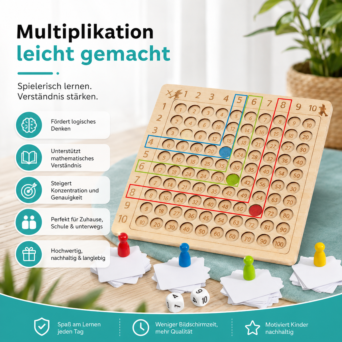 Montessori Holz-Multiplikationstafel – Lernen mit Spaß & Logik!
