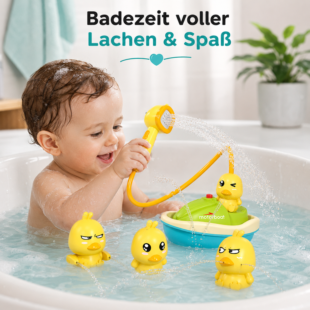 Enten Badespielzeug für Kinder mit Motorboot und Duschfunktion