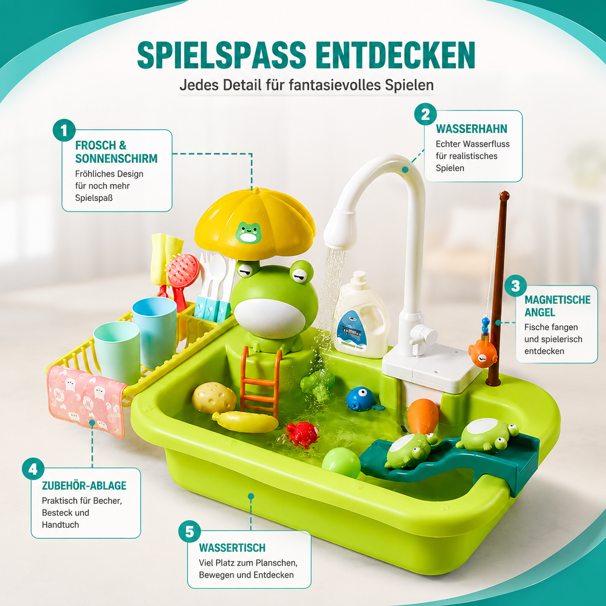 Kinder Spielküchenspüle mit fließendem Wasser – Lernen & Spielen