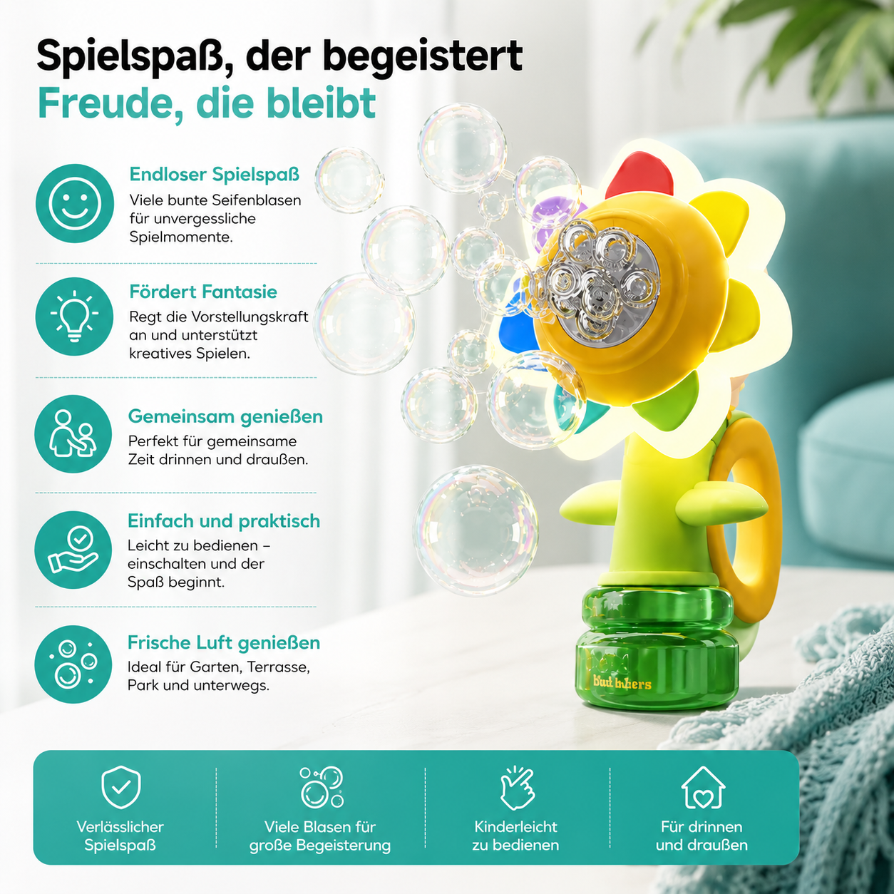 Tanzende Seifenblasen Blume Spielzeug mit Licht und Bewegung