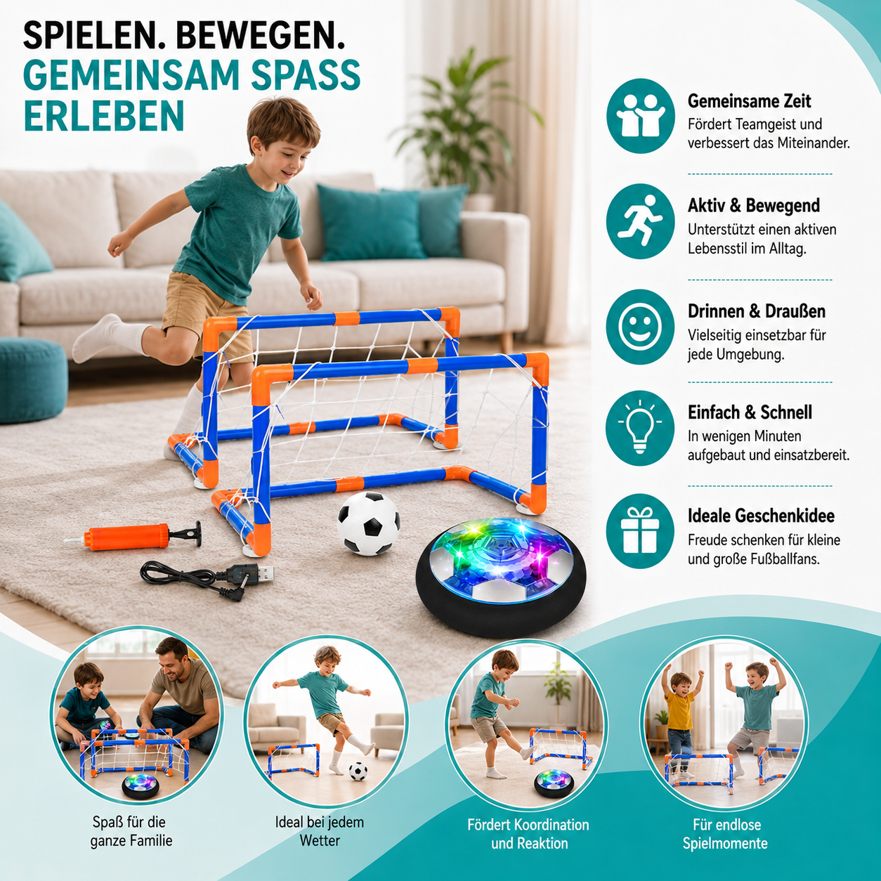 Fußball Spielset – 2 Tore und leuchtender Ball für Innenräume