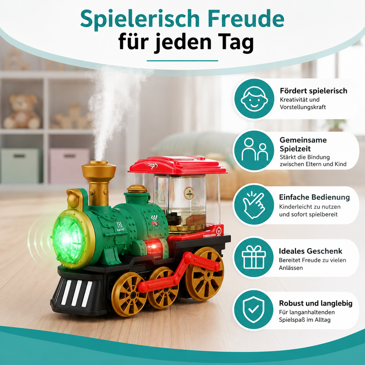 Elektrischer Spielzeug-Dampfzug für Kinder mit Licht-klang- und Dampffunktion
