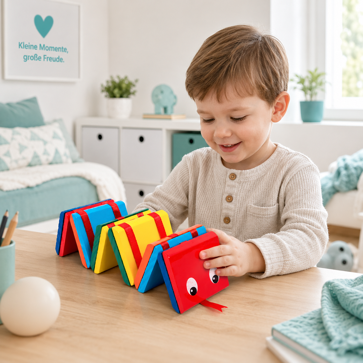 Farbenfrohes Holzspielzeug für schöne Spielmomente zu Hause.