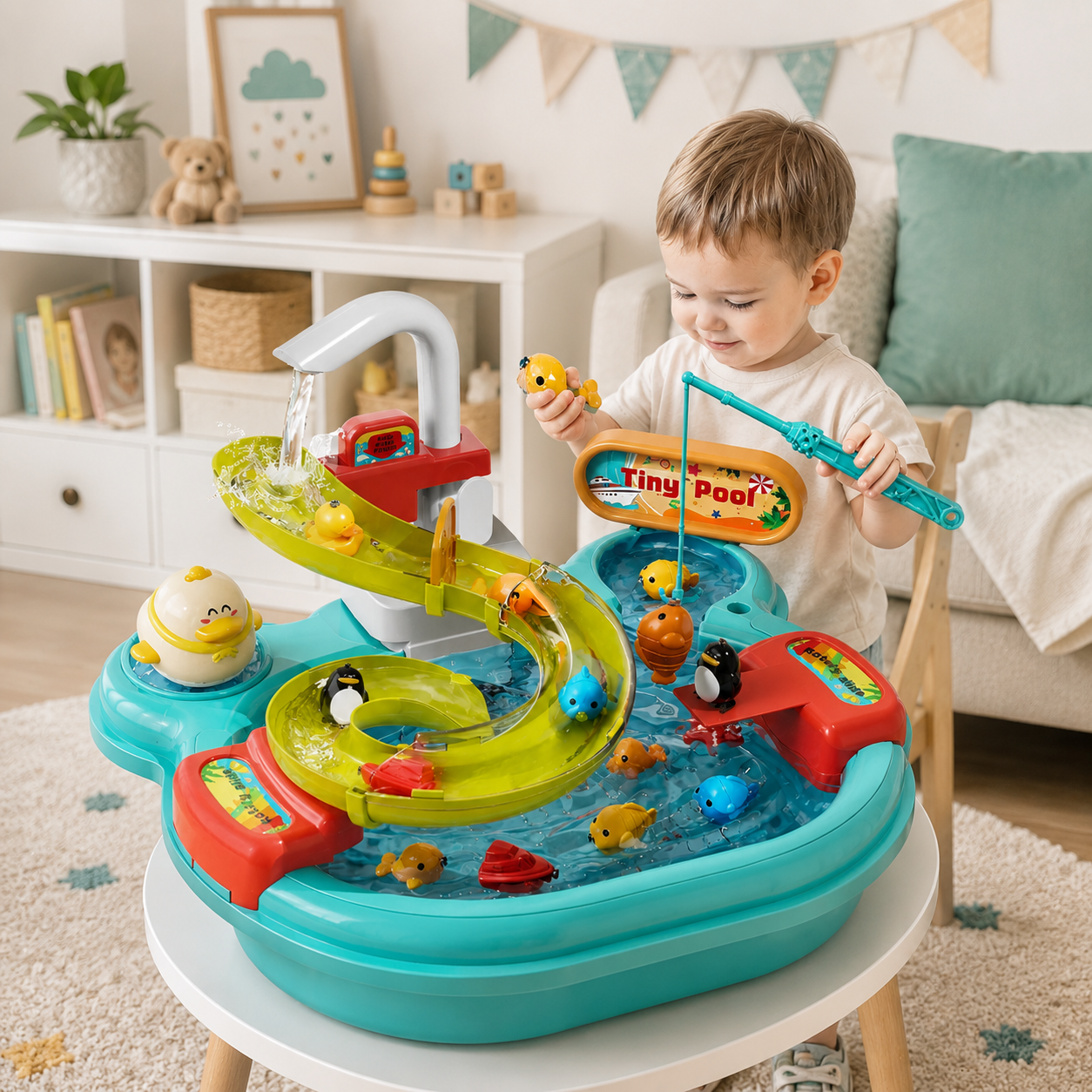 2-in-1 Kinderspielzeug-Set mit Küche und Angelspiel