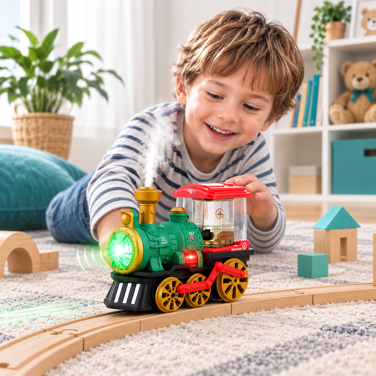 Elektrischer Spielzeug-Dampfzug für Kinder mit Licht-klang- und Dampffunktion