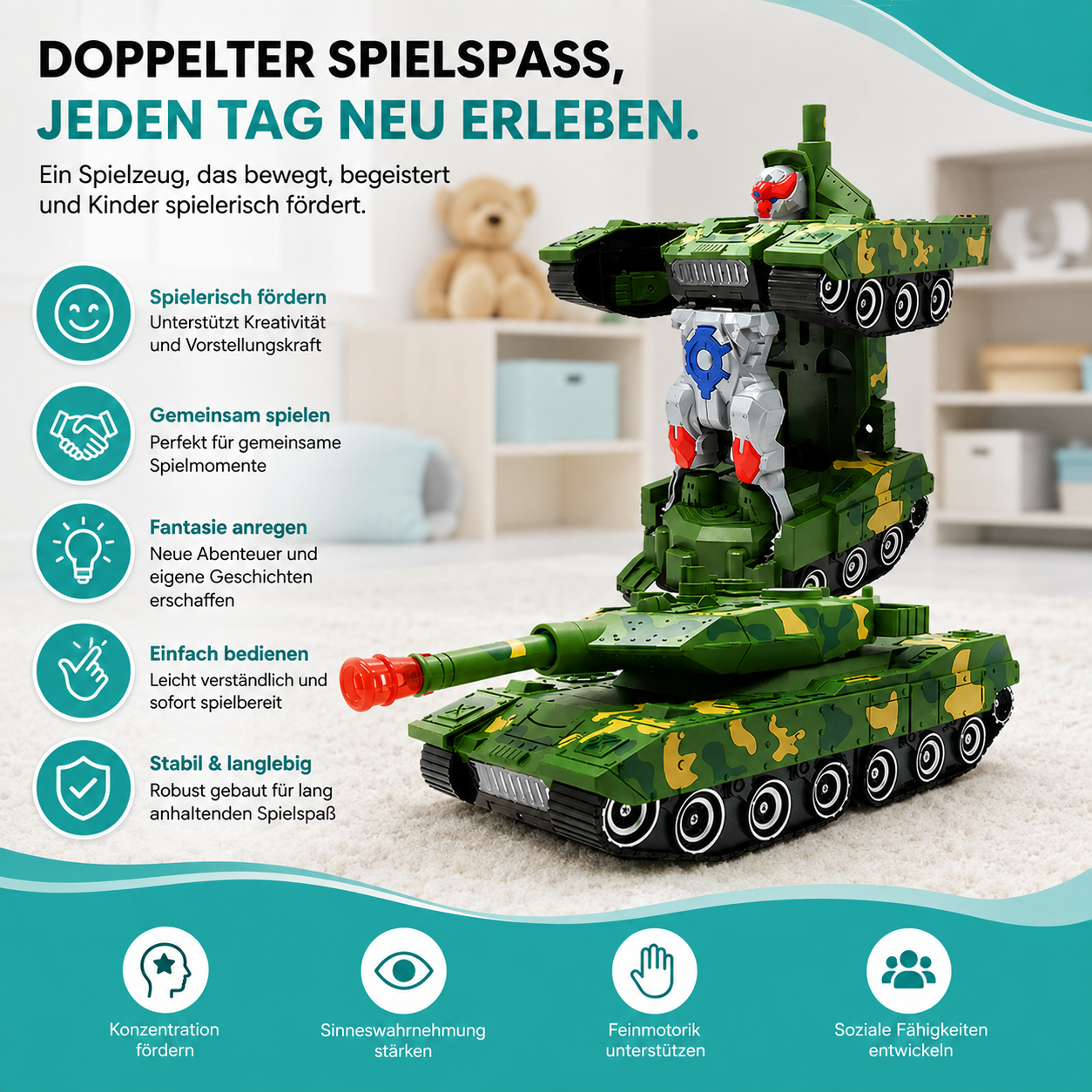 2-in-1 Transformations-Auto mit Licht & Musik – Roboter Spielzeug