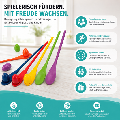 Holz-Ei-und-Löffel-Rennspiel – Gleichgewicht, Spaß & Bewegung für Kinder!