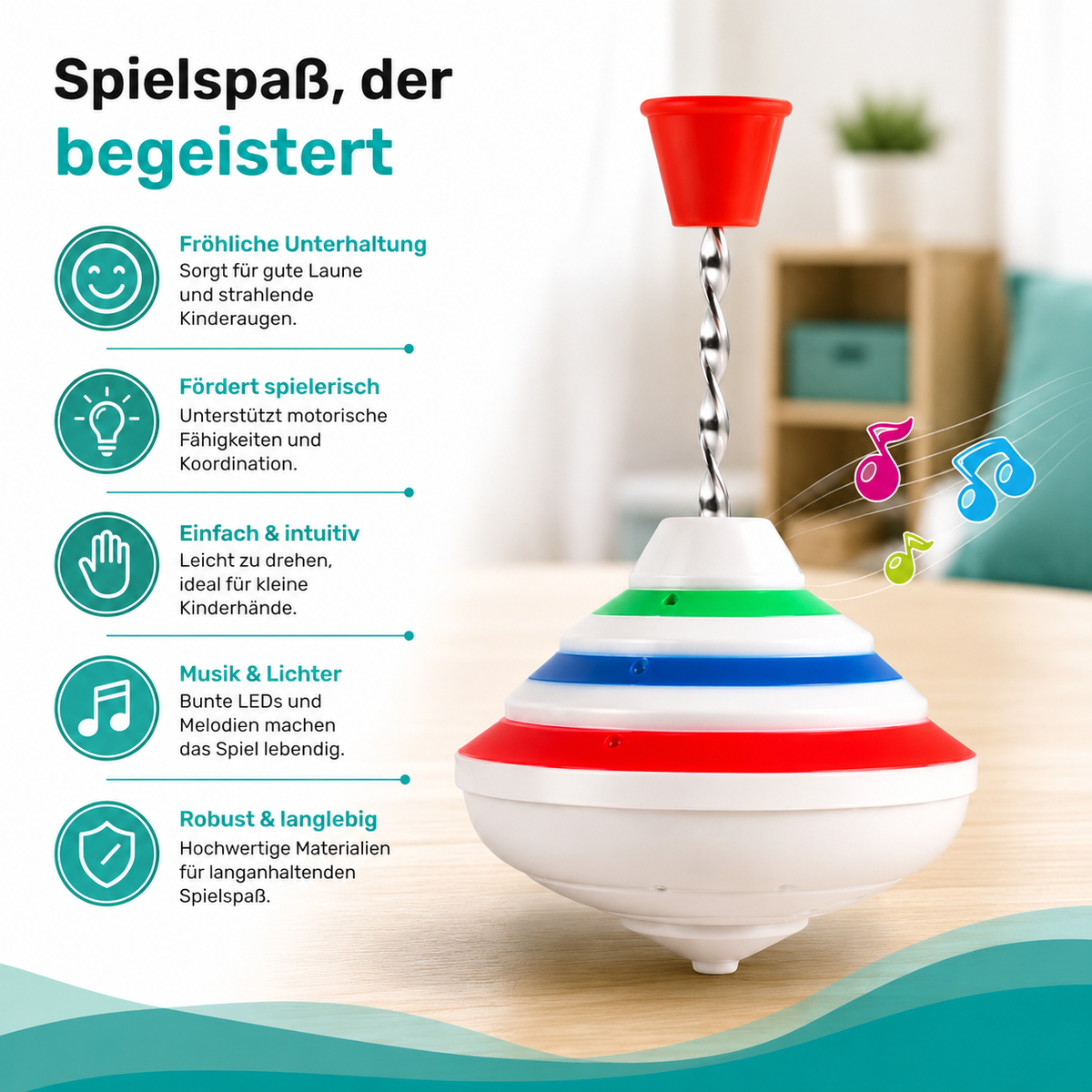 LED Musik Kreisel für Kinder – Leuchtender Lern-Spielspaß