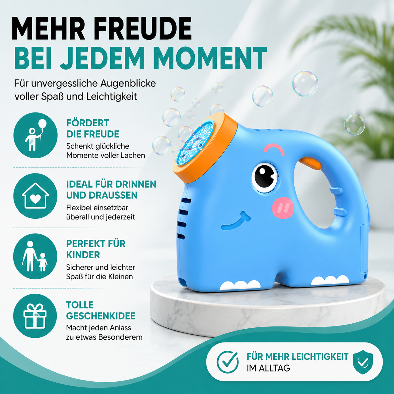 Seifenblasen-Elefant für Kinder mit automatischer Blasenfunktion