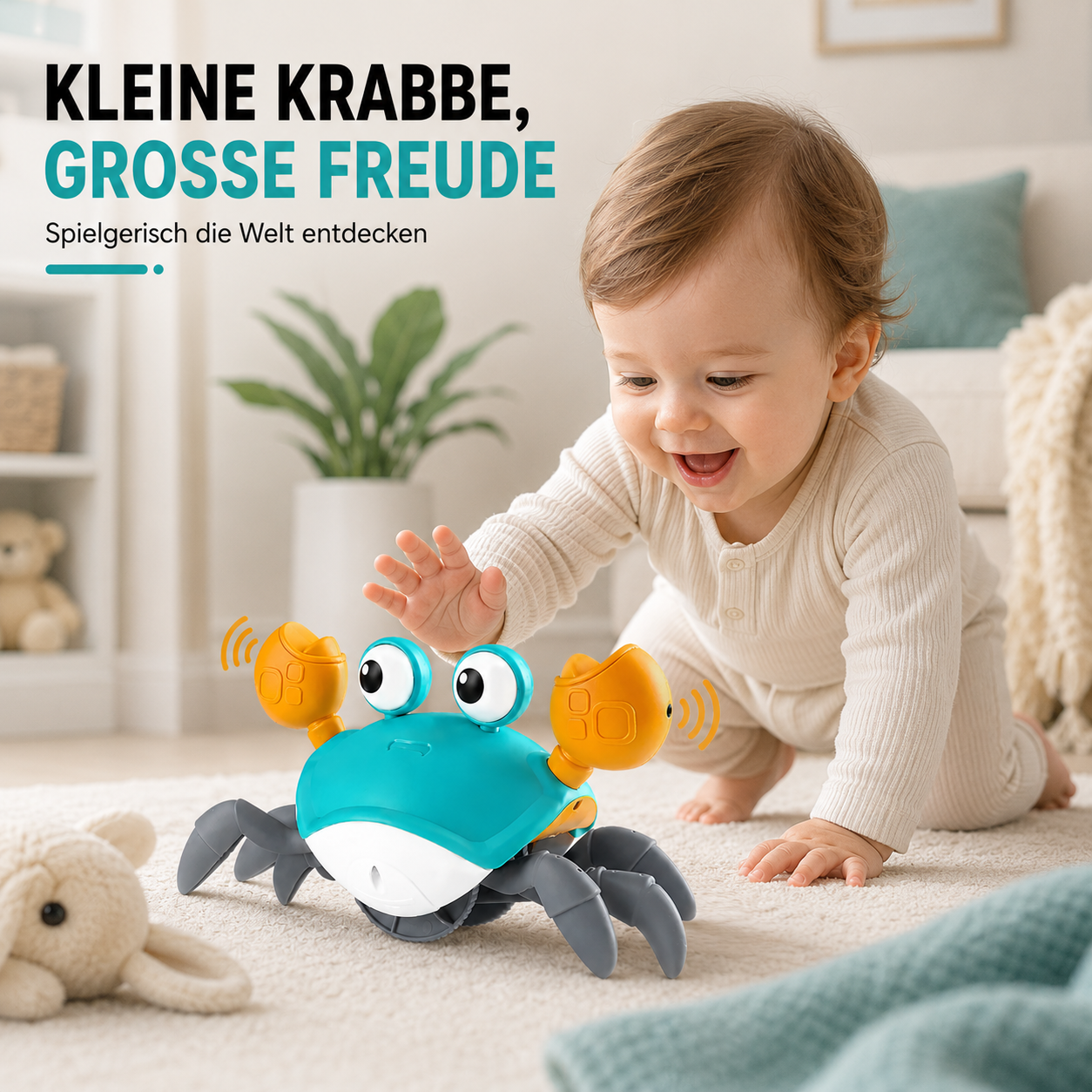 Interaktives Krabben Spielzeug für Babys mit Musik und LED Licht
