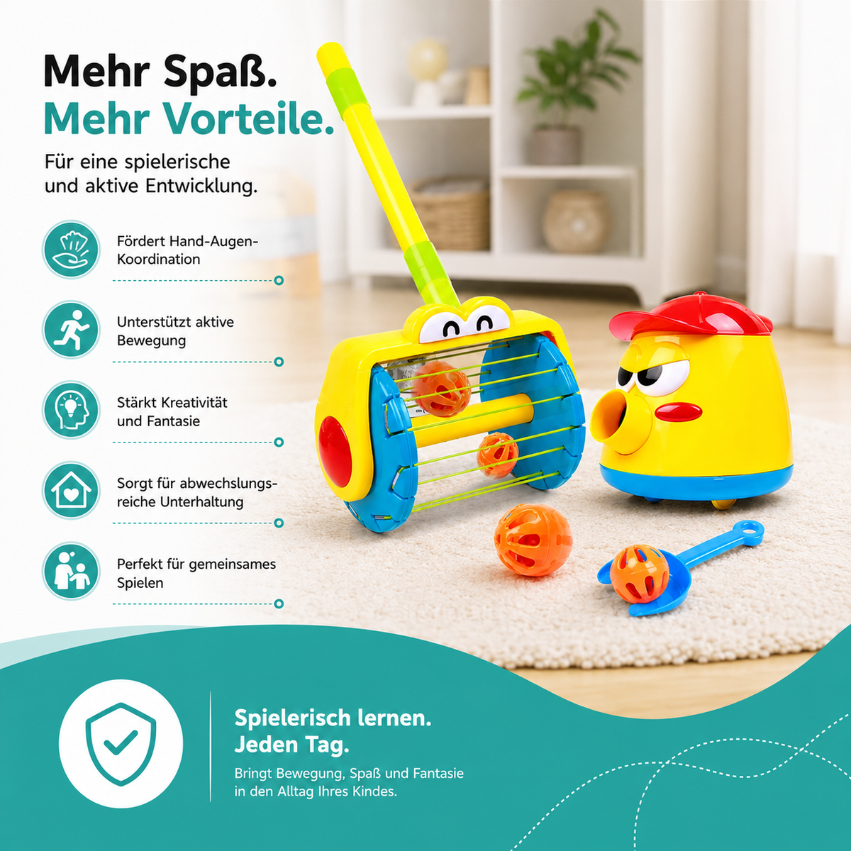 Elektrischer Kinderstaubsauger mit Ball-Funktion