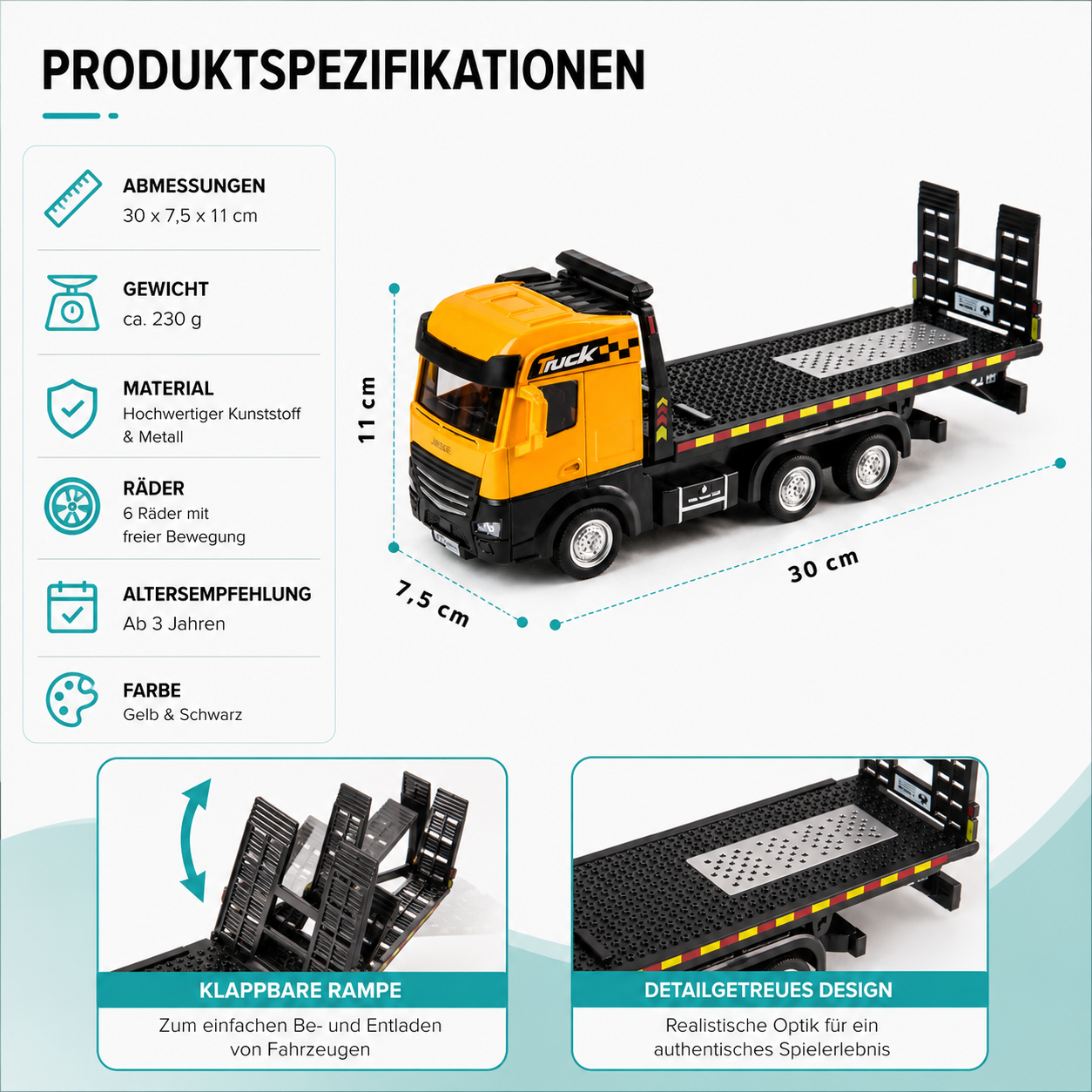 Baustellen Fahrzeug Satz mit Kran & LKW – Metall Spielzeug
