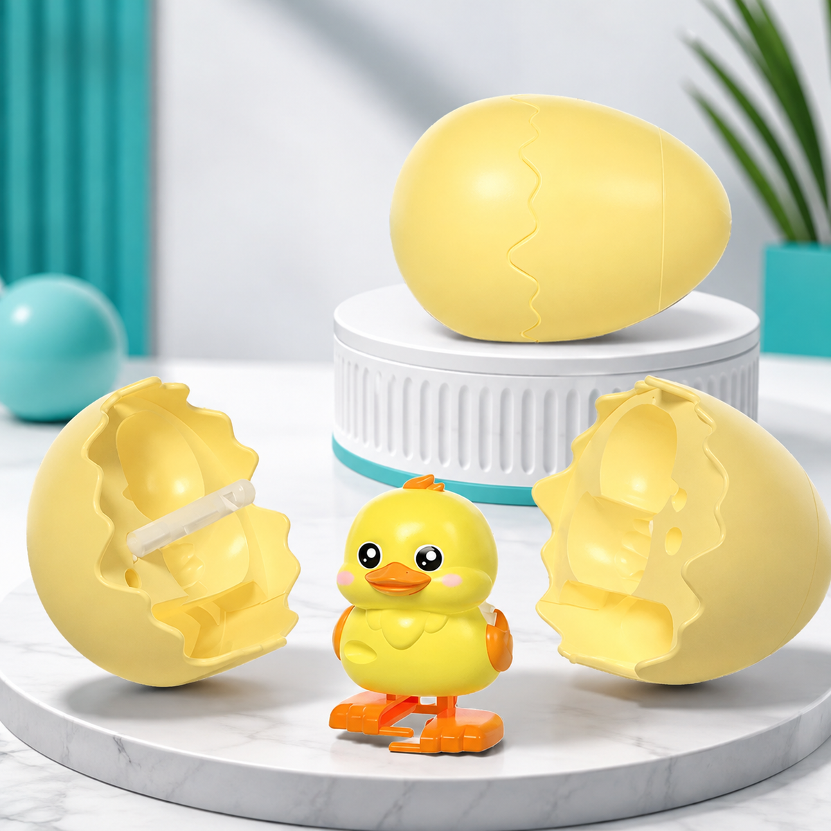Hüpfendes Aufzieh-Ei mit Tierfigur – Lustiges Spielzeug für Kinder Ente