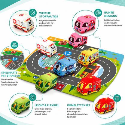 9 Stoffautos Spielzeug Satz mit Spielmatte