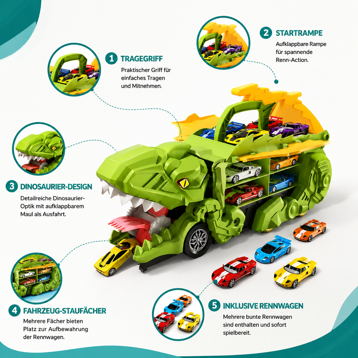 T-Rex Truck mit Dinosaurier Rennbahn Spielzeug