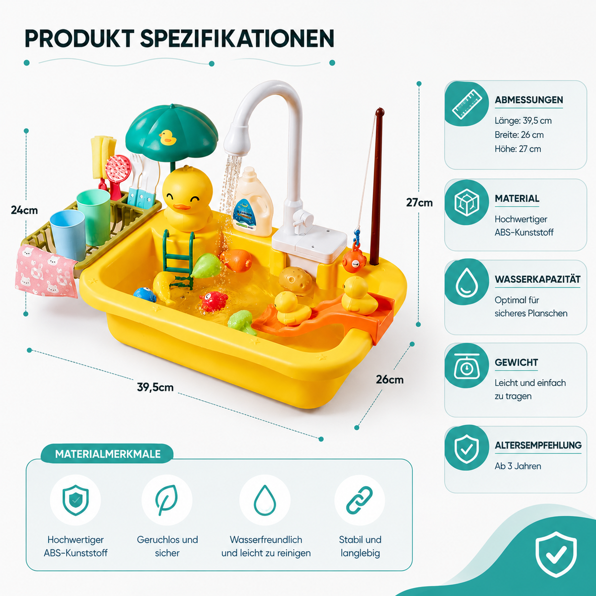 Kinder Spielküchenspüle mit fließendem Wasser – Lernen & Spielen