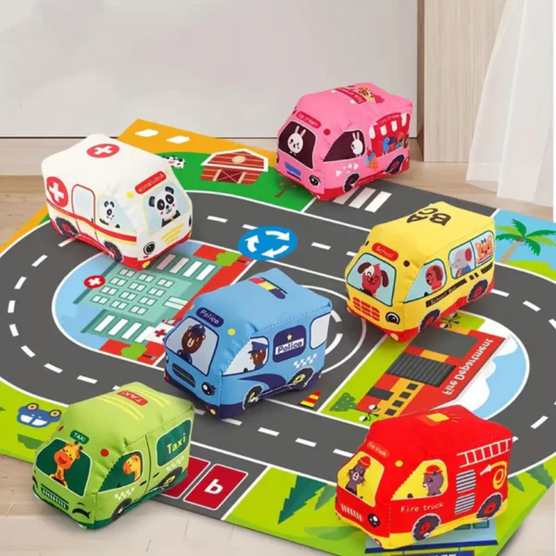 9 Stoffautos Spielzeug Satz mit Spielmatte