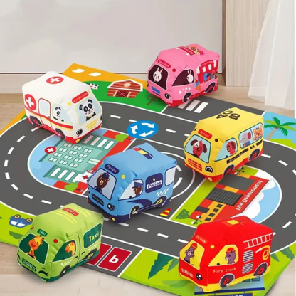 9 Stoffautos Spielzeug Satz mit Spielmatte