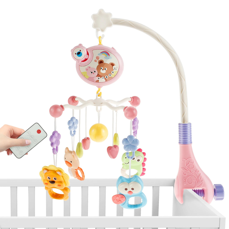 Babykrippe Musik Mobile Rassel Spielzeug, Licht & Fernbedienung Rosa