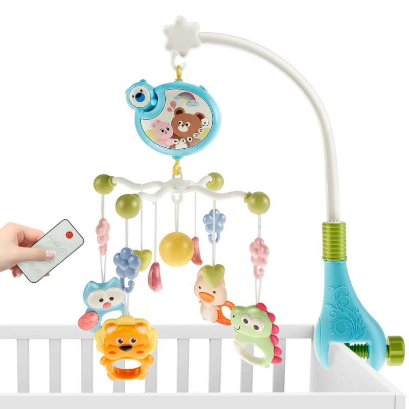 Babykrippe Musik Mobile Rassel Spielzeug, Licht & Fernbedienung Blau