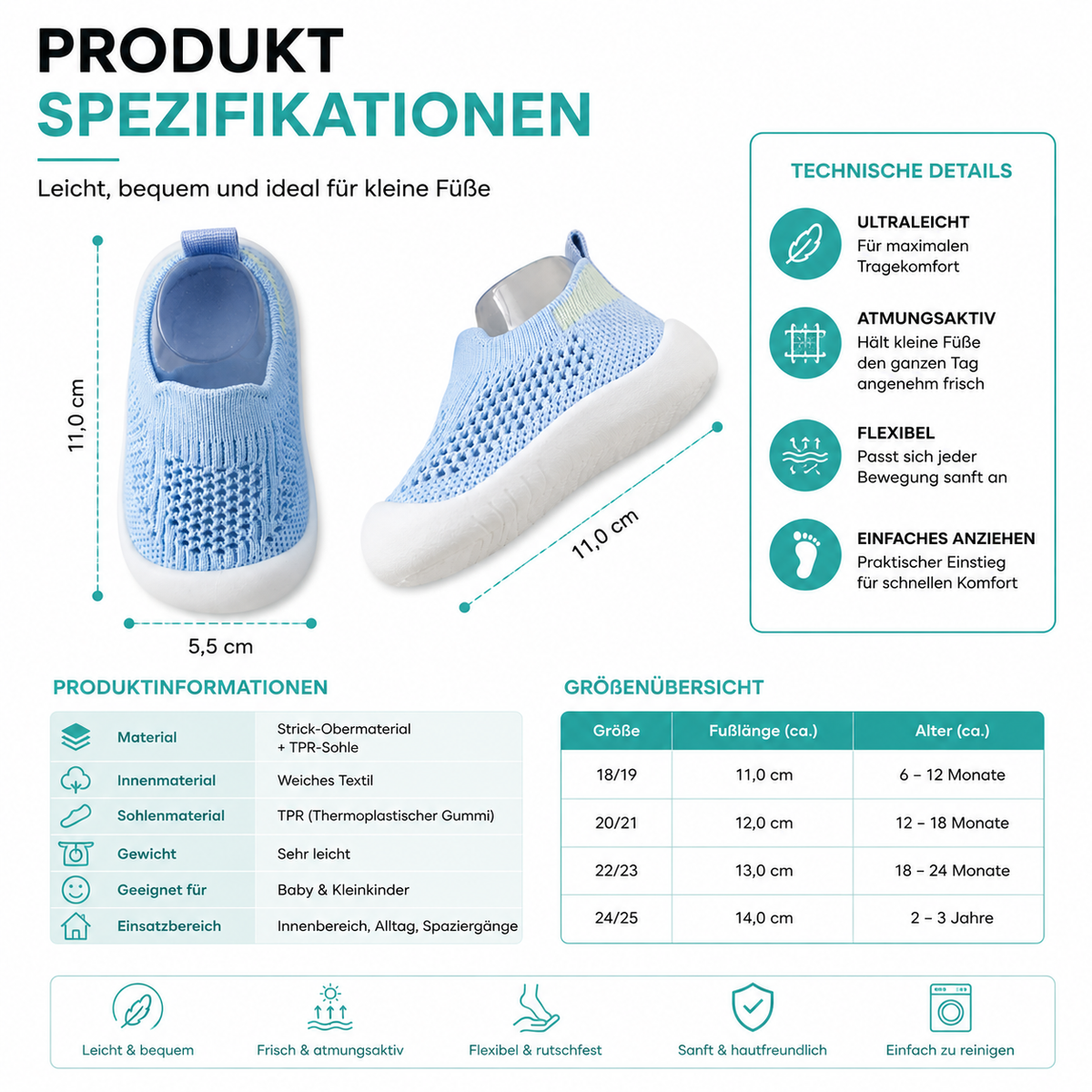 Atmungsaktive Kinder Sneakers - Schuhe für Alltag & Schule