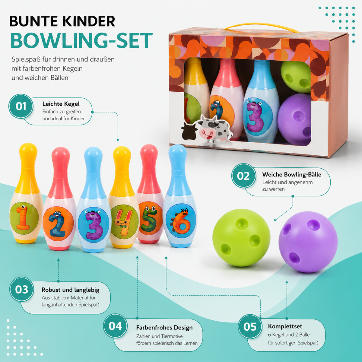 Lern-Bowling für Kinder – Spielen, Zählen & Bewegung vereint