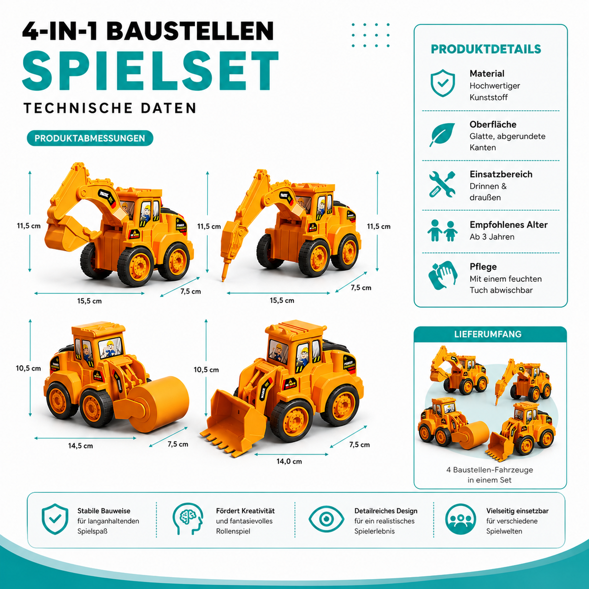 Mini-Baustellen-Fahrzeug Satz – Kreatives Lernspielzeug für kleine Baumeister