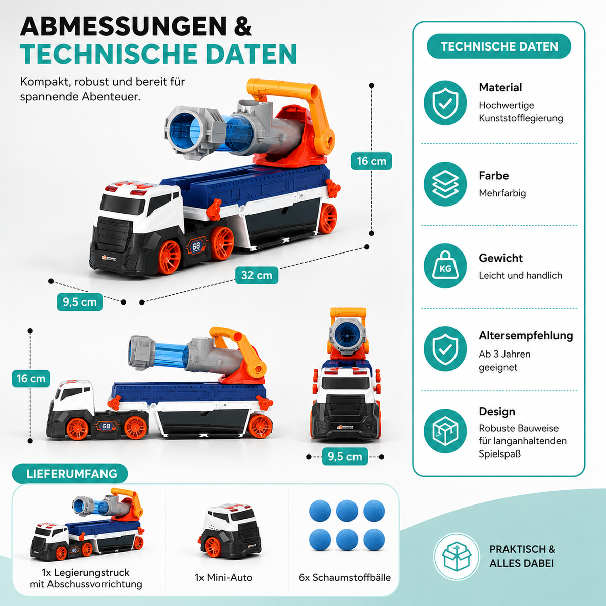 Legierungstruck mit Mini-Auto & Ball-Abschussvorrichtung