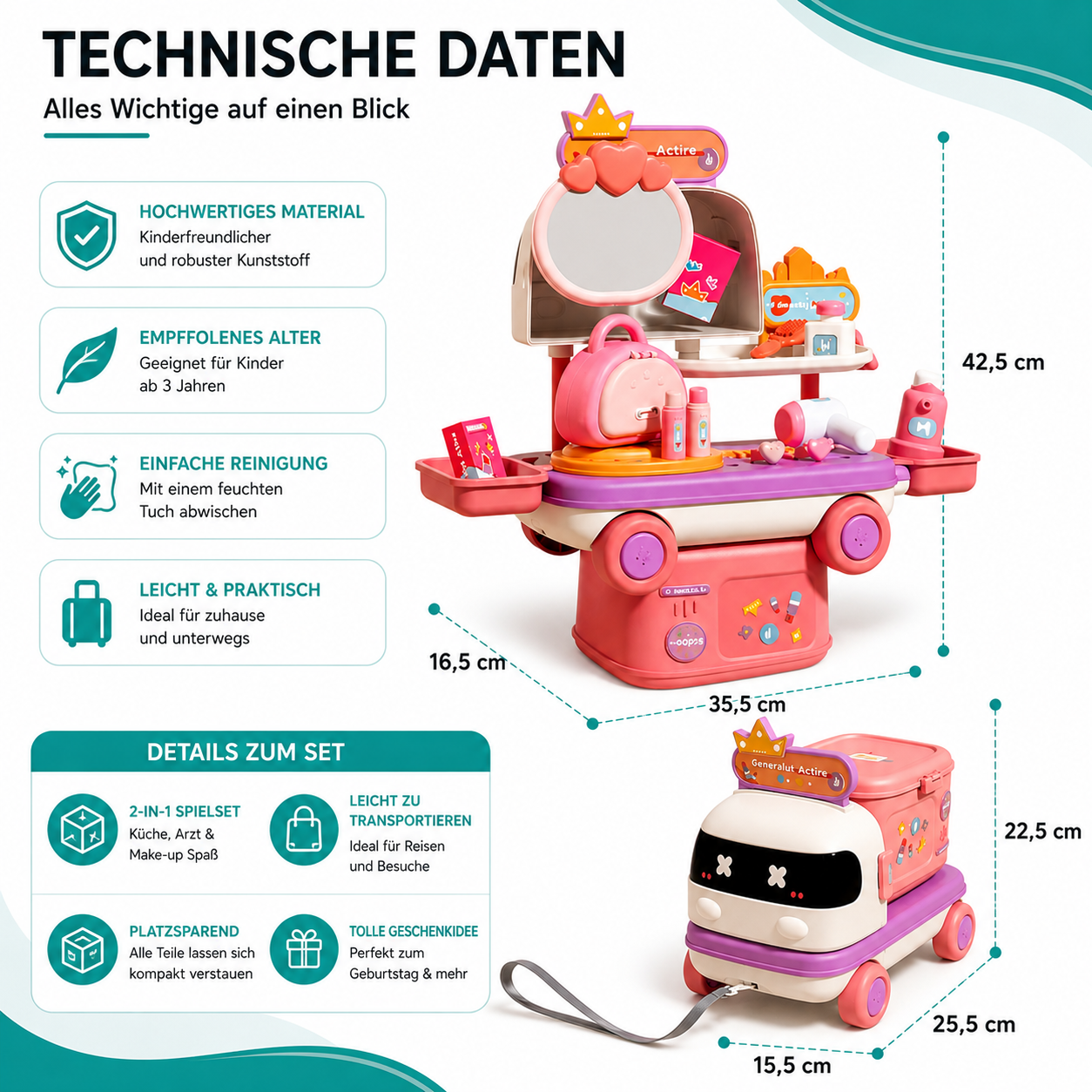 2-in-1 Lernspielset – Küche, Arzt & Makeup Spaß