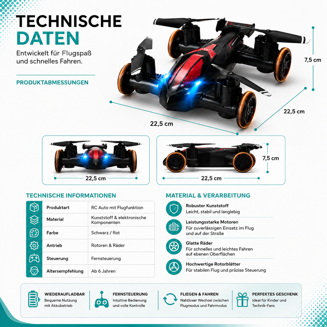 RC Auto mit Flugfunktion für Kinder – fährt und fliegt